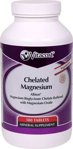 Vitacost Chelated Magnesium - Albion® Magnesium Glycinate Chelate Buffered -- 180 Tablets
