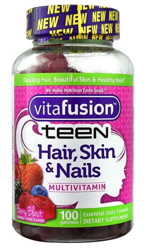 Vitafusion Teen Hair Skin &amp; Nails Multivitamin Berry Blast -- 100 Gummies