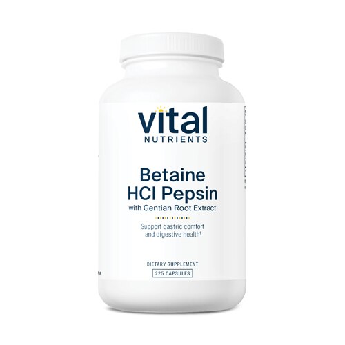 Vital Nutrients Betaine HCl Pepsin and Gentian Root Extract -- 225 Capsules