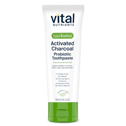 Vital Nutrients Hyperbiotics Activated Charcoal Probiotic Toothpaste - Healthy Mouth Flora Spearmint
