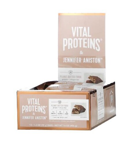 Vital Proteins Jennifer Aniston Protein plus Collagen Bar Peanut Butter Fudge -- 12 Bars