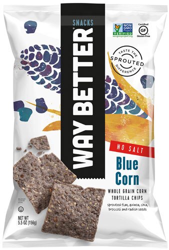 Way Better Snacks Gluten Free Non-GMO Whole Grain Corn Tortilla Chips No Salt Blue Corn -- 5.5 oz