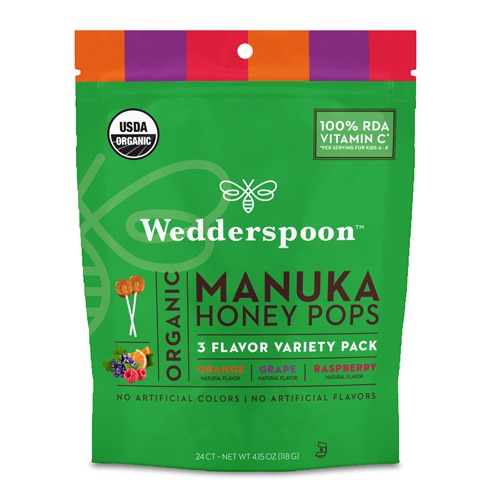 Wedderspoon  Manuka Honey Pops for Kids Orange Grape &amp; Raspberry -- 24 Pops