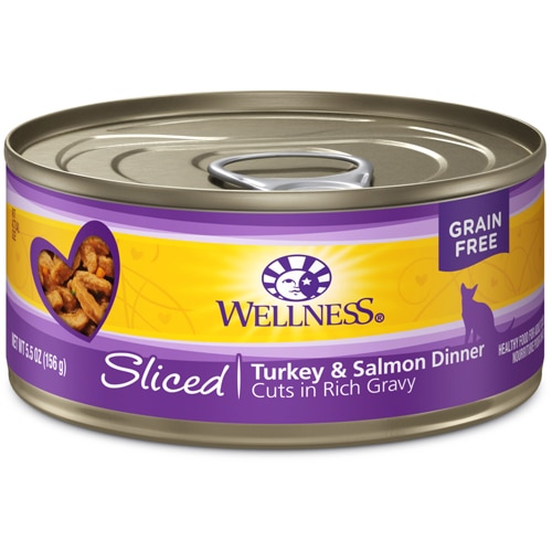 Wellness Canned Cat Food Grain Free Sliced Turkey Salmon -- 5.5 oz