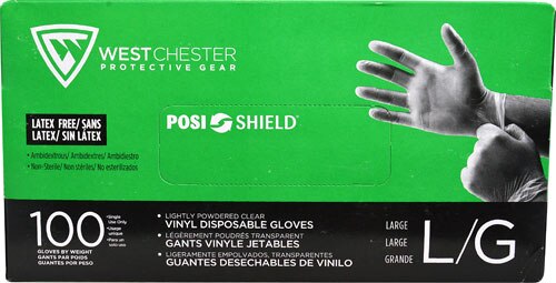 Westchester Posi-Shield® Large Clear Vinyl Gloves -- 100 Gloves