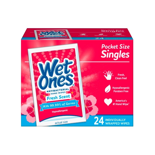 Wet Ones Antibacterial Hand Wipes, Pocket Size Singles