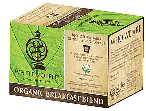 White Coffee Organic Single Serve Coffee Rainforest Blend -- 10 K-Cups