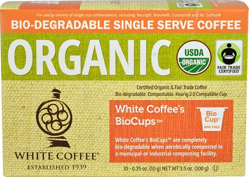 White Coffee Organic Single Serve Medium Roast Coffee Freakin' Awesome -- 10 K-Cups