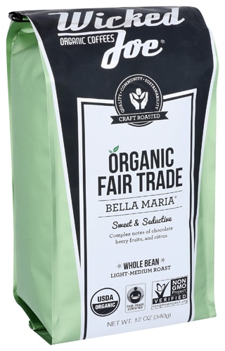 Wicked Joe Organic Ground Coffee Light Medium Bella Maria -- 12 oz