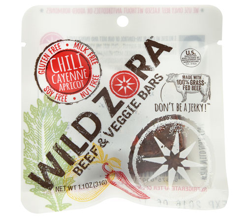 Wild Zora Beef &amp; Veggie Bars Chili Cayenne Apricot -- 1.1 oz