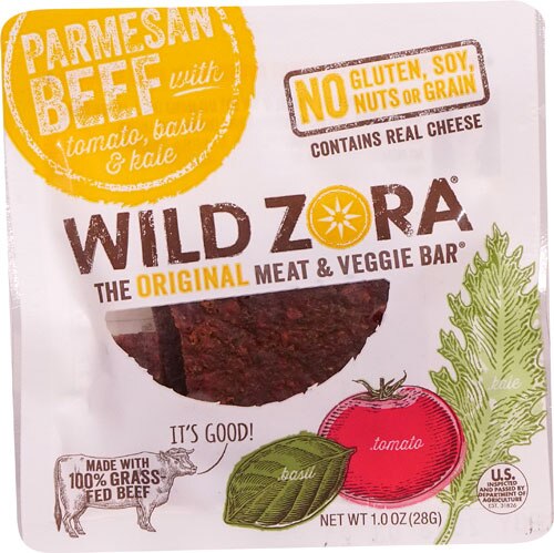 Wild Zora Beef &amp; Veggie Bars Parmesan Tomato Basil -- 1 oz