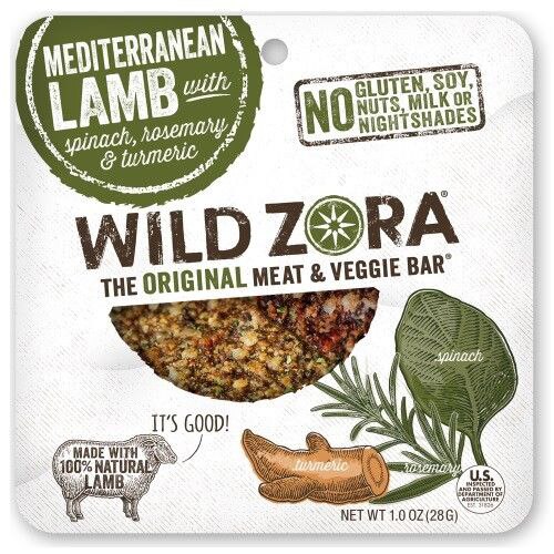 Wild Zora The Original Meat &amp; Veggie Bar® Mediterranean Lamb w/ Spinach, Rosemary &amp; Turmeric -- 1 oz