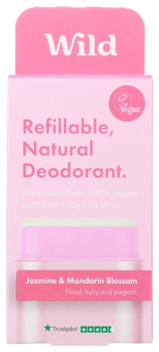 Wild Natural Refillable Deodorant Case and Refill - Pink Case with Jasmine & Mandarin Blossom Refill