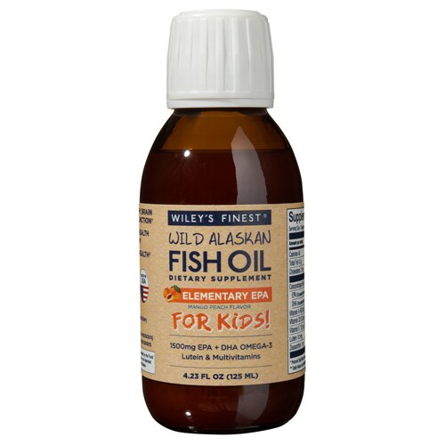 Wiley's Finest Wild Alaskan Fish Oil Elemtary EPA For Kids! Plus Multivitamin Natural Mango Peach