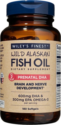 Wiley's Finest Wild Alaskan Fish Oil Prenatal DHA -- 600 mg - 180 Softgels