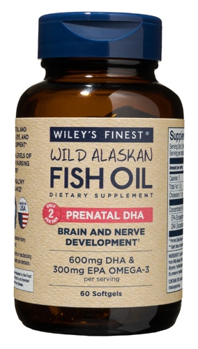 Wiley's Finest Wild Alaskan Fish Oil Prenatal DHA -- 600 mg - 60 Softgels