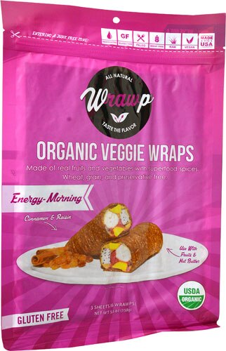 WrawP Organic Veggie Wraps Gluten-Free Paleo Energizing Morning -- 6 Wraps