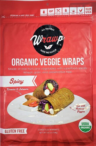 WrawP Organic Veggie Wraps Gluten-Free Paleo Spicy -- 6 Wraps