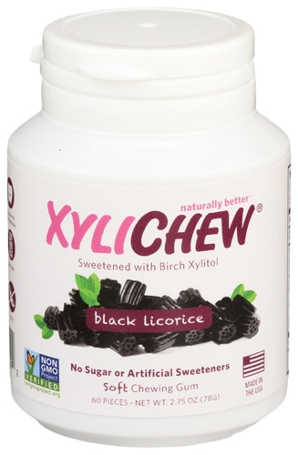 XyliChew Non-GMO Soft Chewing Gum Black Licorice -- 60 Pieces
