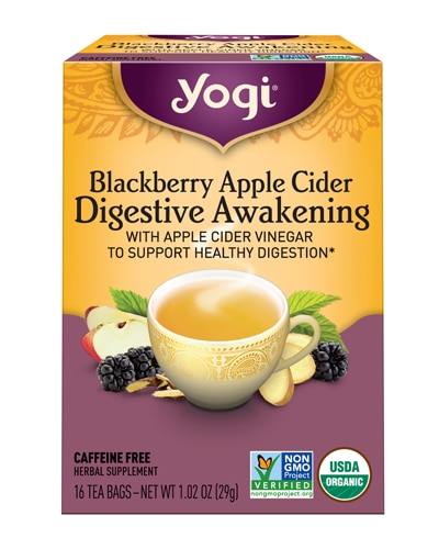 Yogi Non-GMO Caffeine Free Organic Digestive Awakening Blackberry Apple Cider -- 16 Tea Bags