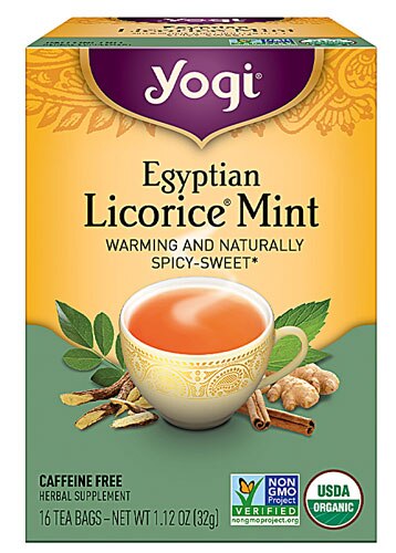 Yogi Non-GMO Caffeine Free Organic Herbal Tea Egyptian Licorice Mint -- 16 Tea Bags