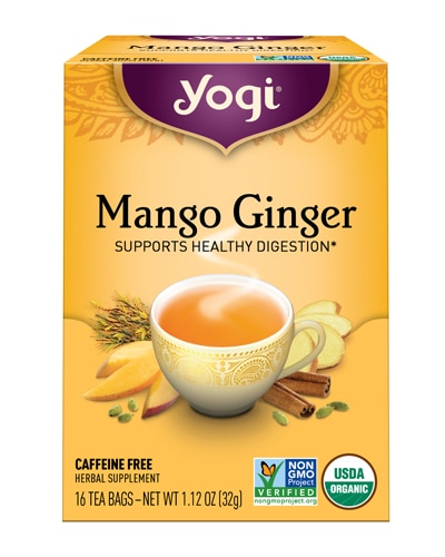 Yogi Non-GMO Caffeine Free Organic Herbal Tea Mango Ginger -- 16 Tea Bags
