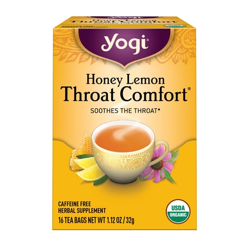 Yogi Non-GMO Caffeine Free Organic Herbal Tea Throat Comfort Honey Lemon