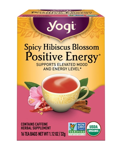 Yogi Non-GMO Organic Herbal Tea Positive Energy Spicy Hibiscus Blossom -- 16 Tea Bags