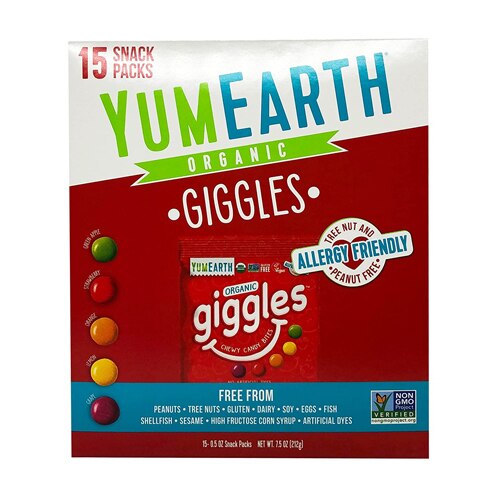 Yum Earth Non-GMO Organic Candy Giggles Assorted Fruit -- 0.5 oz Each / Pack of 15
