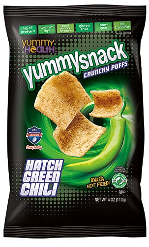 Yummy Snack Baked Crunchy Puff Gluten Free Hatch Green Chili -- 4 oz