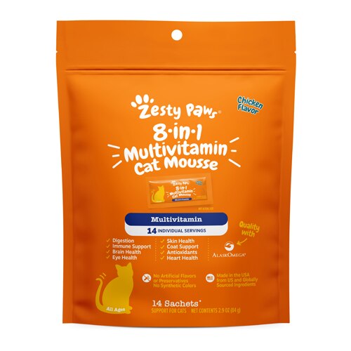 Zesty Paws 8-in-1 Multivitamin Cat Lickable Supplement Chicken Mousse