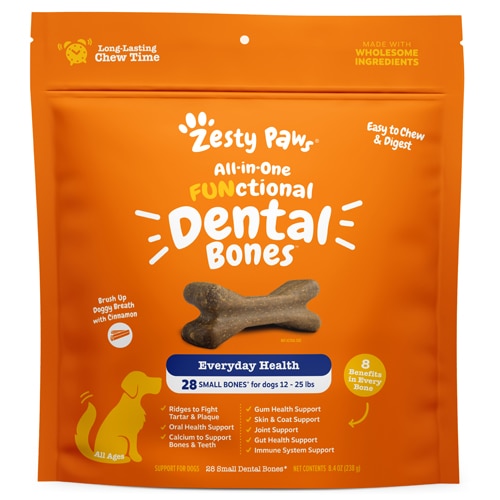 Zesty Paws All-in-One FUNctional Dental Bones Dental Chews for Small Dogs