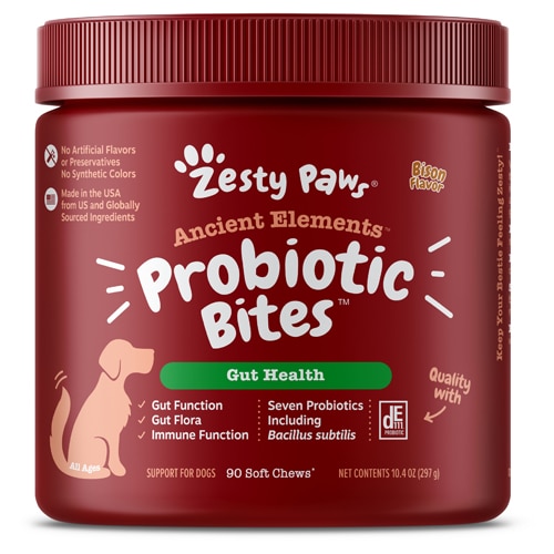 Zesty Paws Ancient Elements Probiotic Bites Gut Health Dog Supplement Bison