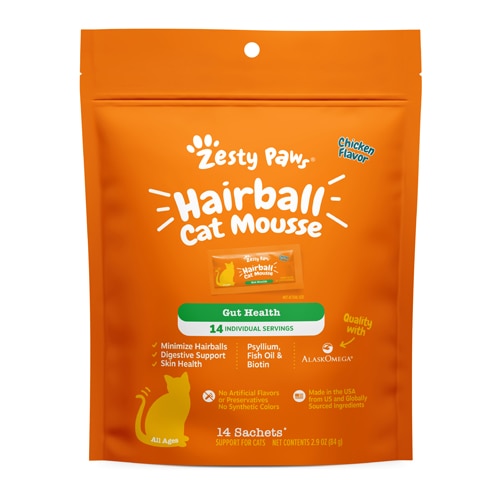 Zesty Paws Hairball Digestion Cat Lickable Supplement Chicken Mousse