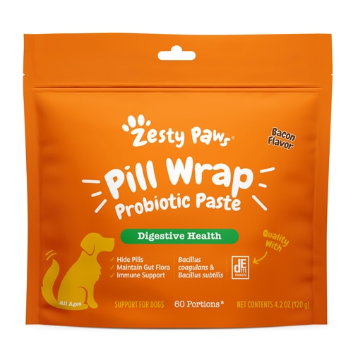 Zesty Paws Pill Wrap Probiotic Paste Dog Gut Health Support Bacon
