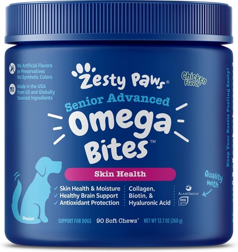 Zesty Paws Senior Advanced Omega Bites Skin Health Dog Supplement Chicken