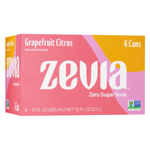 Zevia Non-GMO Zero Calorie Soda Grapefruit Citrus -- 6 Cans