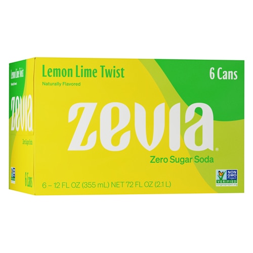 Zevia Non-GMO Zero Calorie Soda Lemon Lime Twist -- 6 Cans