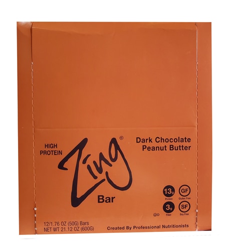 Zing Bars Whey Protein Bar Dark Chocolate Peanut Butter -- 12 Bars