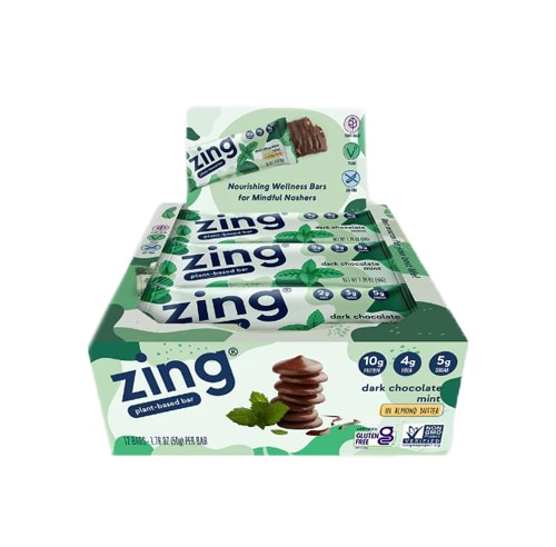 Zing Plant-Based Bar Dark Chocolate Mint -- 12 Bars - Vitacost