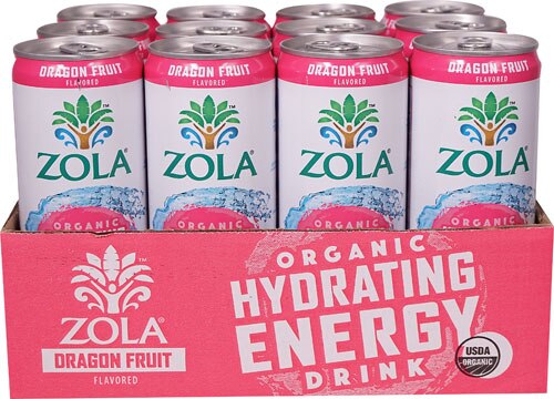 Zola Organic Energy Drink Sparkling Coconut Water Dragon Fruit -- 12 Cans