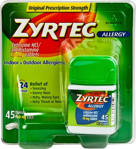 Zyrtec Allergy Cetirizine HCl-Antihistamine 24 Hour Relief -- 10 mg - 45 Tablets