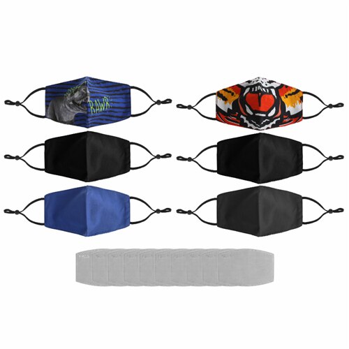 al-SHIELDS PSB-2 Boys Set of 6 Pieces of Cotton Twill Smooth Fit Fabric Face Masks With 10 Pieces of Pm 2.5 Filters