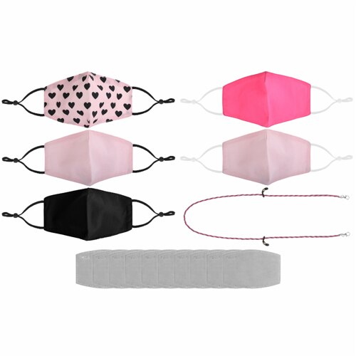 al-SHIELDS PSG-2 Girls Set of 5 Pieces of Cotton Twill Smooth Fit Fabric Face Masks With 1 Mask and 10 Pieces of Pm 2.5 Filters