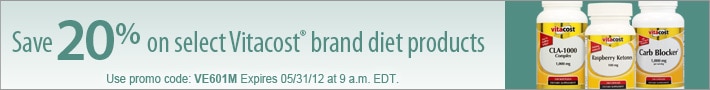 20% off Select Vitacost Brand Products Promo Code: VE601M
