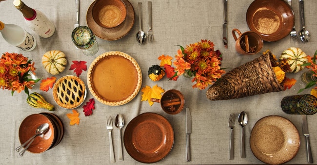 Thanksgiving table set with healthy favorites