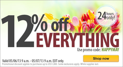 Save 12% today with promo code HAPPYMAY