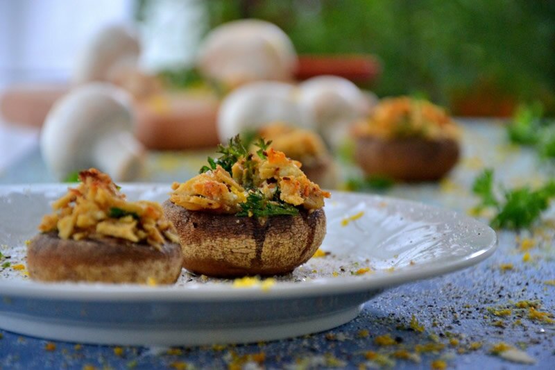 Vegan "Cheesy" Stuffed Mushrooms