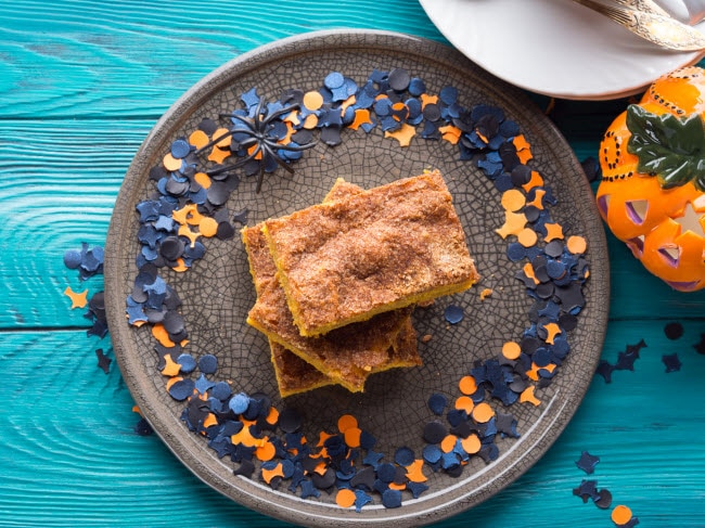 Festive-Looking Halloween Place Setting with Vegan Pumpkin Brownies on Dish | Vitacost.com/blog
