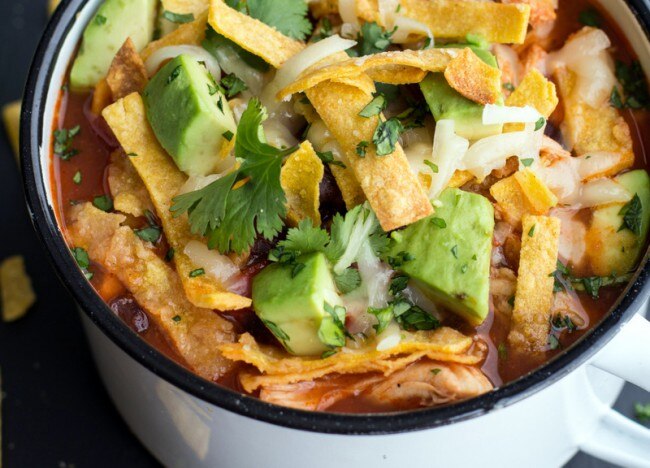 Slow Cooker Spicy Chipotle Chicken Tortilla Soup in Bowl